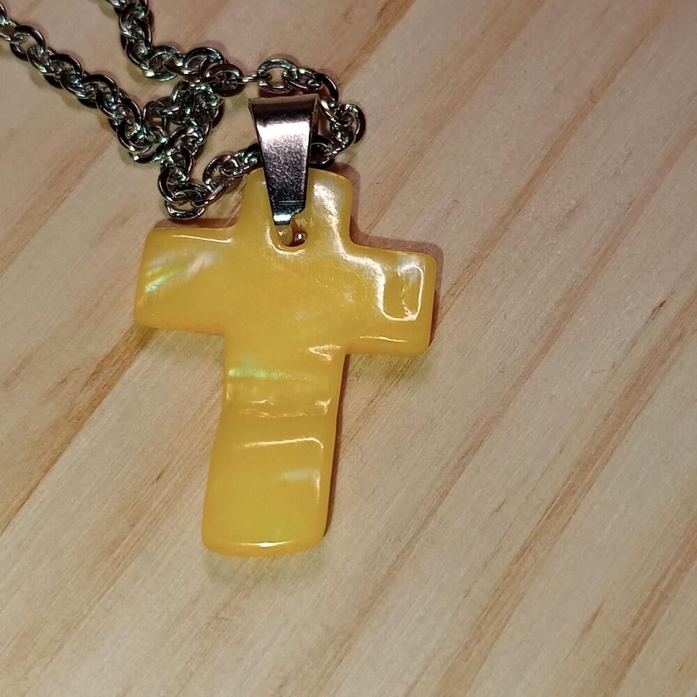 Butterscotch Amber Minimalist Cross Pendant necklace